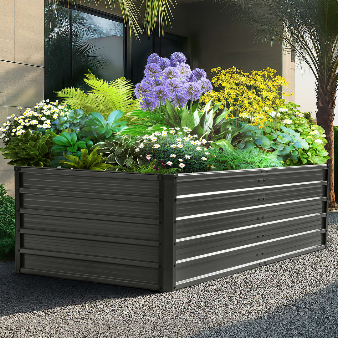 Rectangular Galvanized Raised Garden Bed Planter Box, Dark Gray