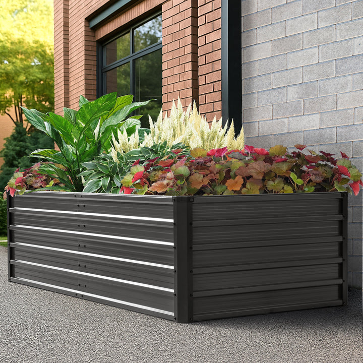 Rectangular Galvanized Raised Garden Bed Planter Box, Dark Gray
