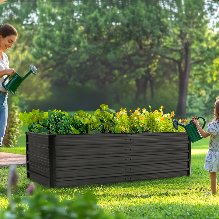 Rectangular Galvanized Raised Garden Bed Planter Box, Dark Gray