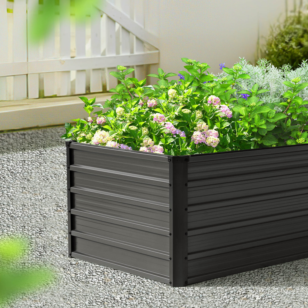 Rectangular Galvanized Raised Garden Bed Planter Box, Dark Gray