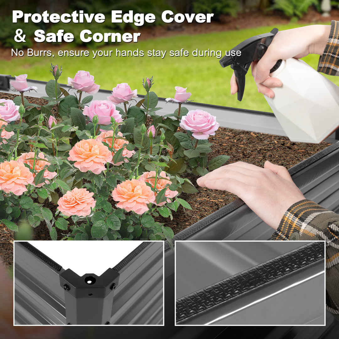 Rectangular Galvanized Raised Garden Bed Planter Box, Dark Gray