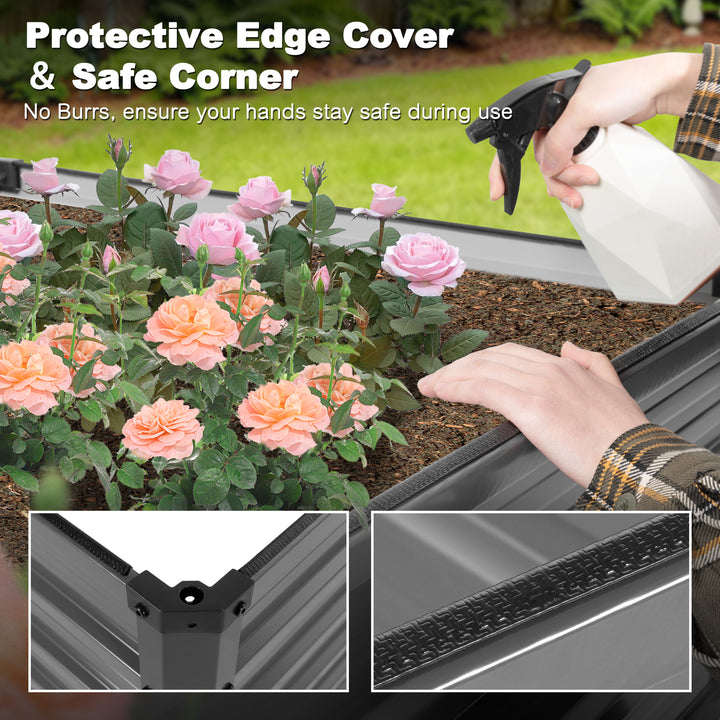 Rectangular Galvanized Raised Garden Bed Planter Box, Dark Gray