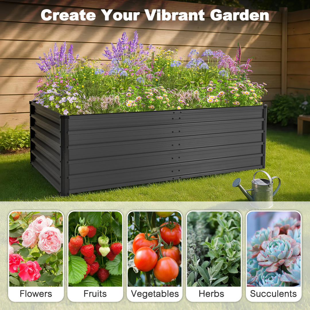 Rectangular Galvanized Raised Garden Bed Planter Box, Dark Gray