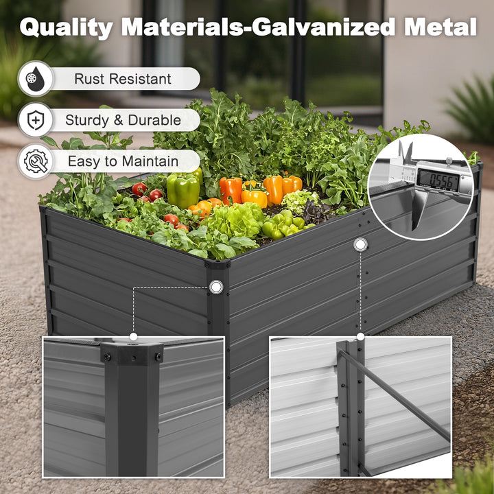 Rectangular Galvanized Raised Garden Bed Planter Box, Dark Gray