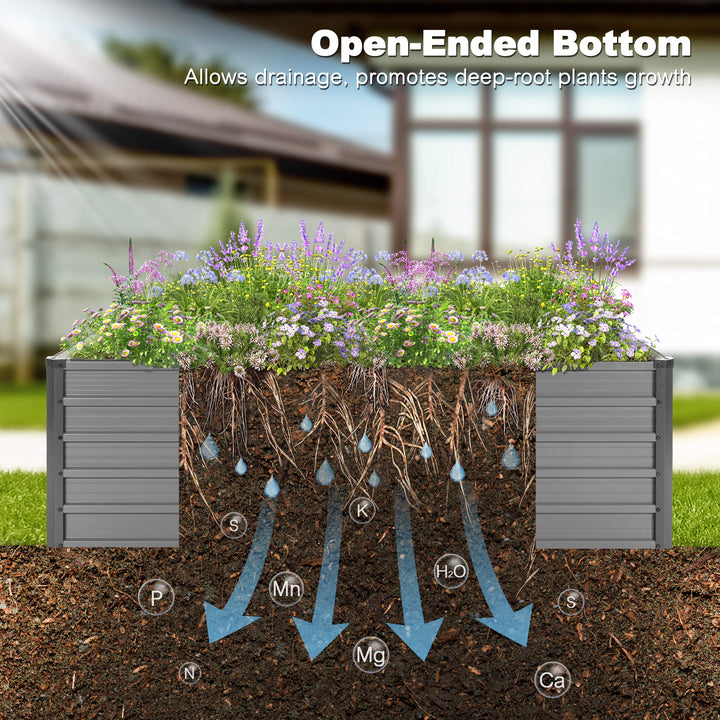 Rectangular Galvanized Raised Garden Bed Planter Box, Dark Gray