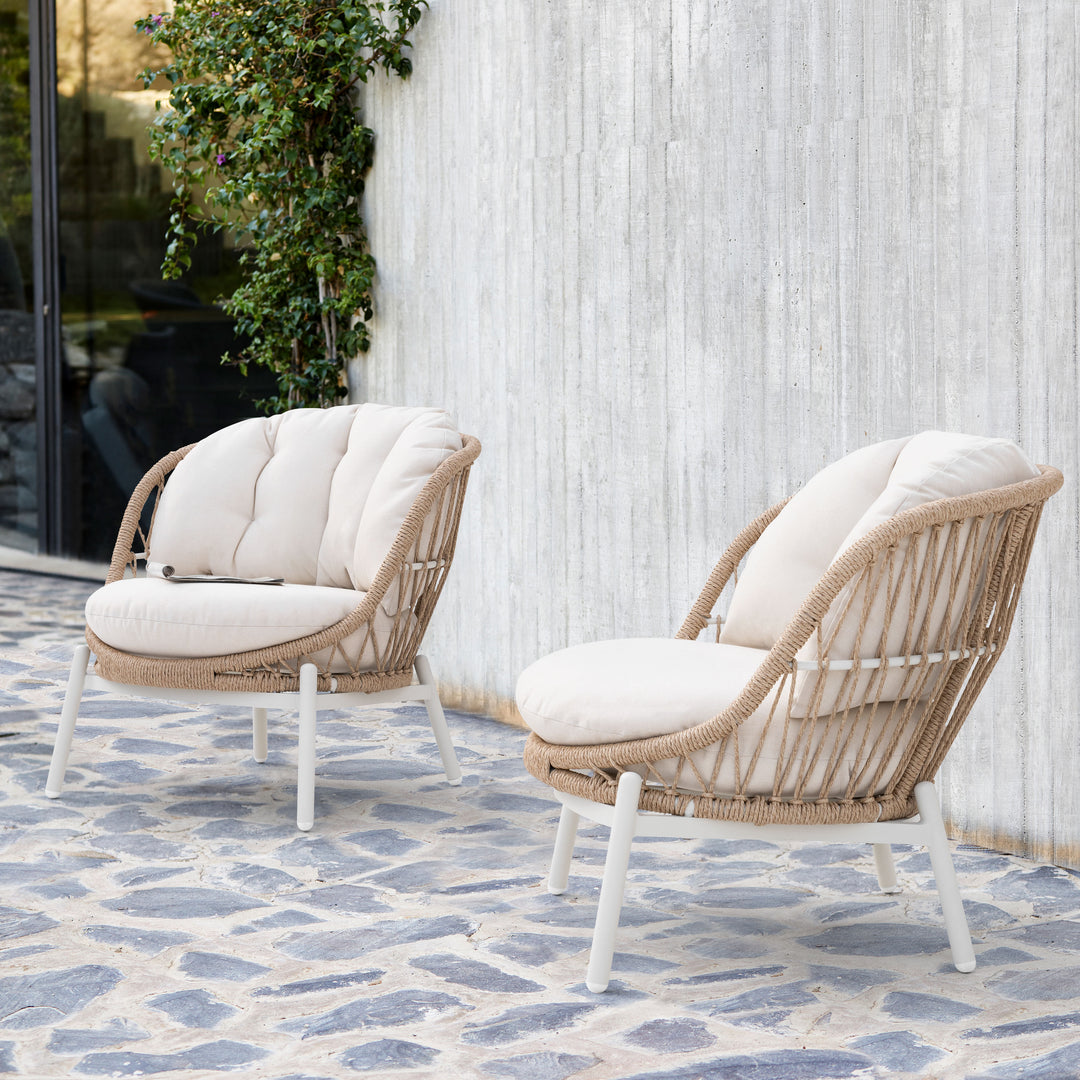 Outdoor Single Sofa Set of 2, Robust Twisted Rattan with Padded Cushions, Beige