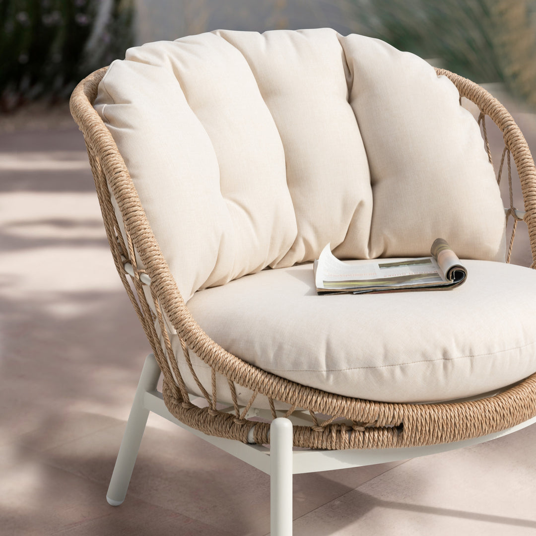 Outdoor Single Sofa Set of 2, Robust Twisted Rattan with Padded Cushions, Beige