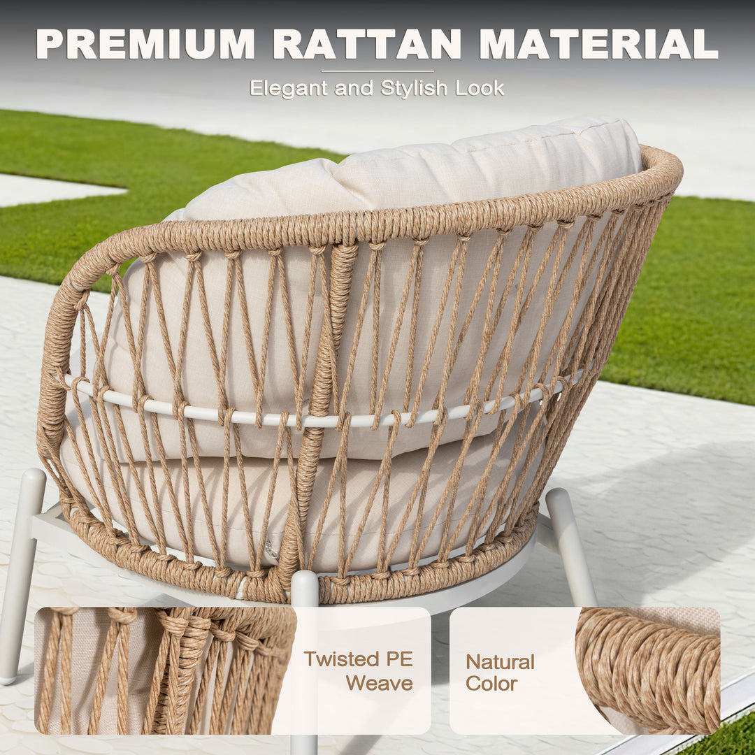 Outdoor Single Sofa Set of 2, Robust Twisted Rattan with Padded Cushions, Beige