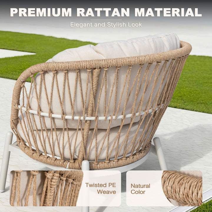 Outdoor Single Sofa Set of 2, Robust Twisted Rattan with Padded Cushions, Beige