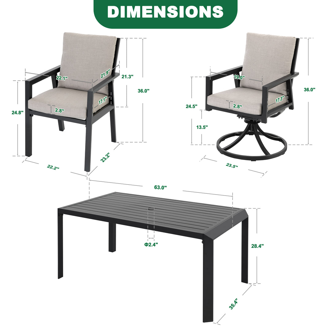 Outdoor 7-Piece Aluminum Dining Set with Soft Gray Cushion