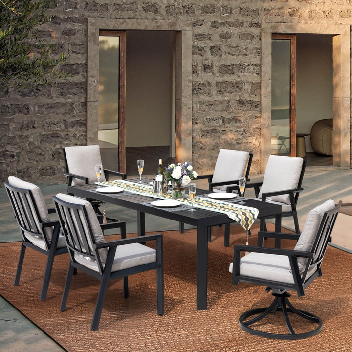 Outdoor 7-Piece Aluminum Dining Set with Soft Gray Cushion