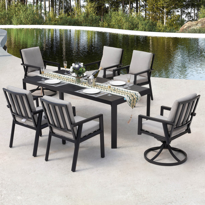 Outdoor 7-Piece Aluminum Dining Set with Soft Gray Cushion