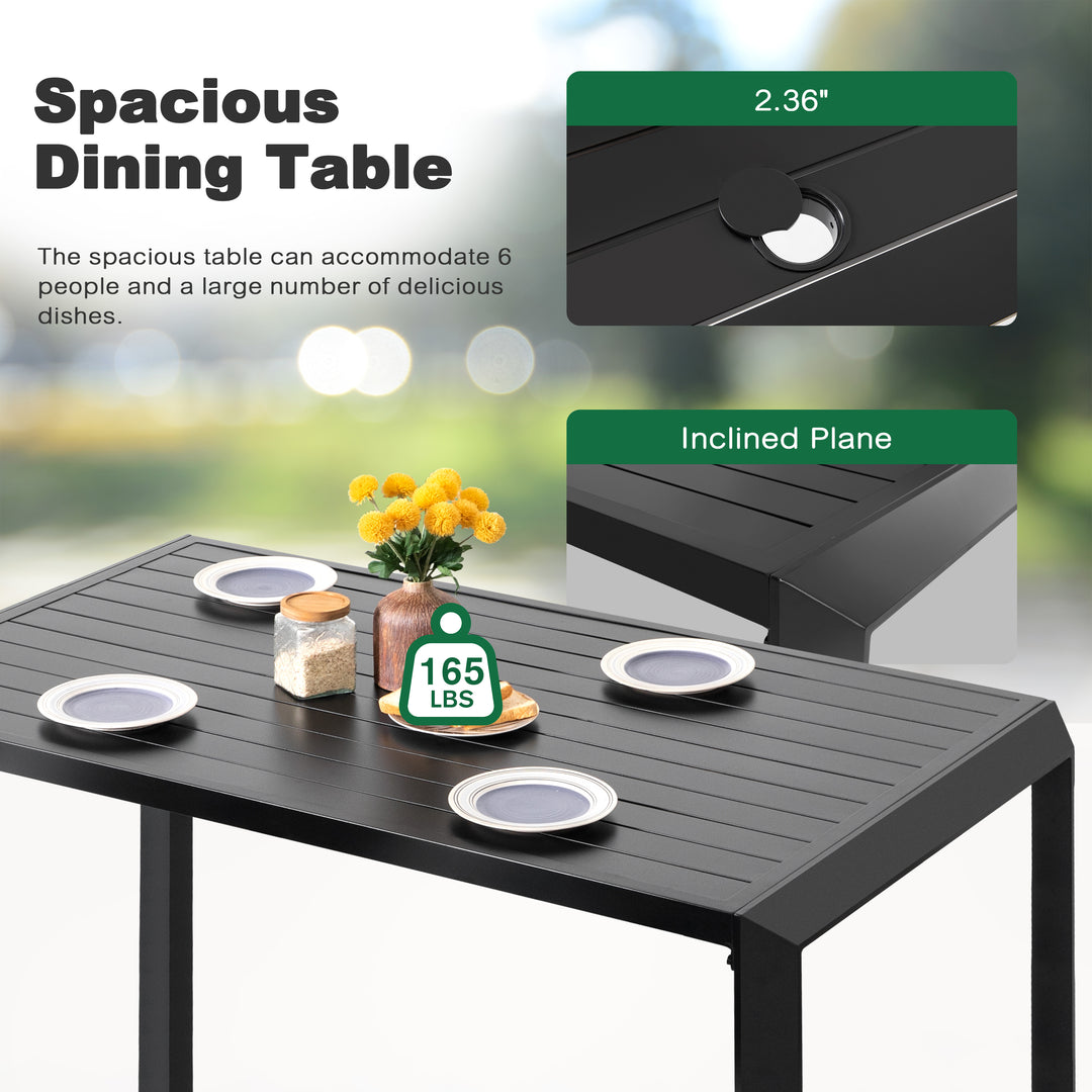 Outdoor 7-Piece Aluminum Dining Set with Soft Gray Cushion