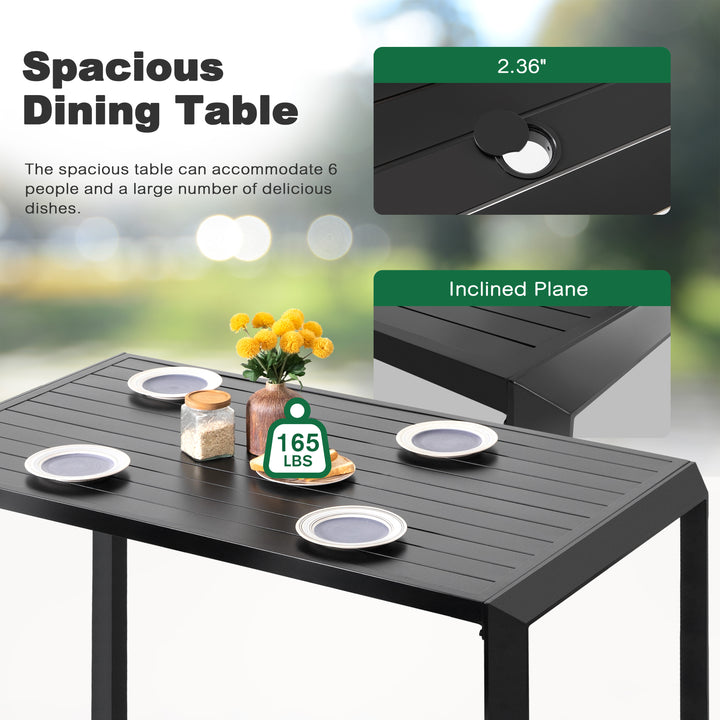 Outdoor 7-Piece Aluminum Dining Set with Soft Gray Cushion