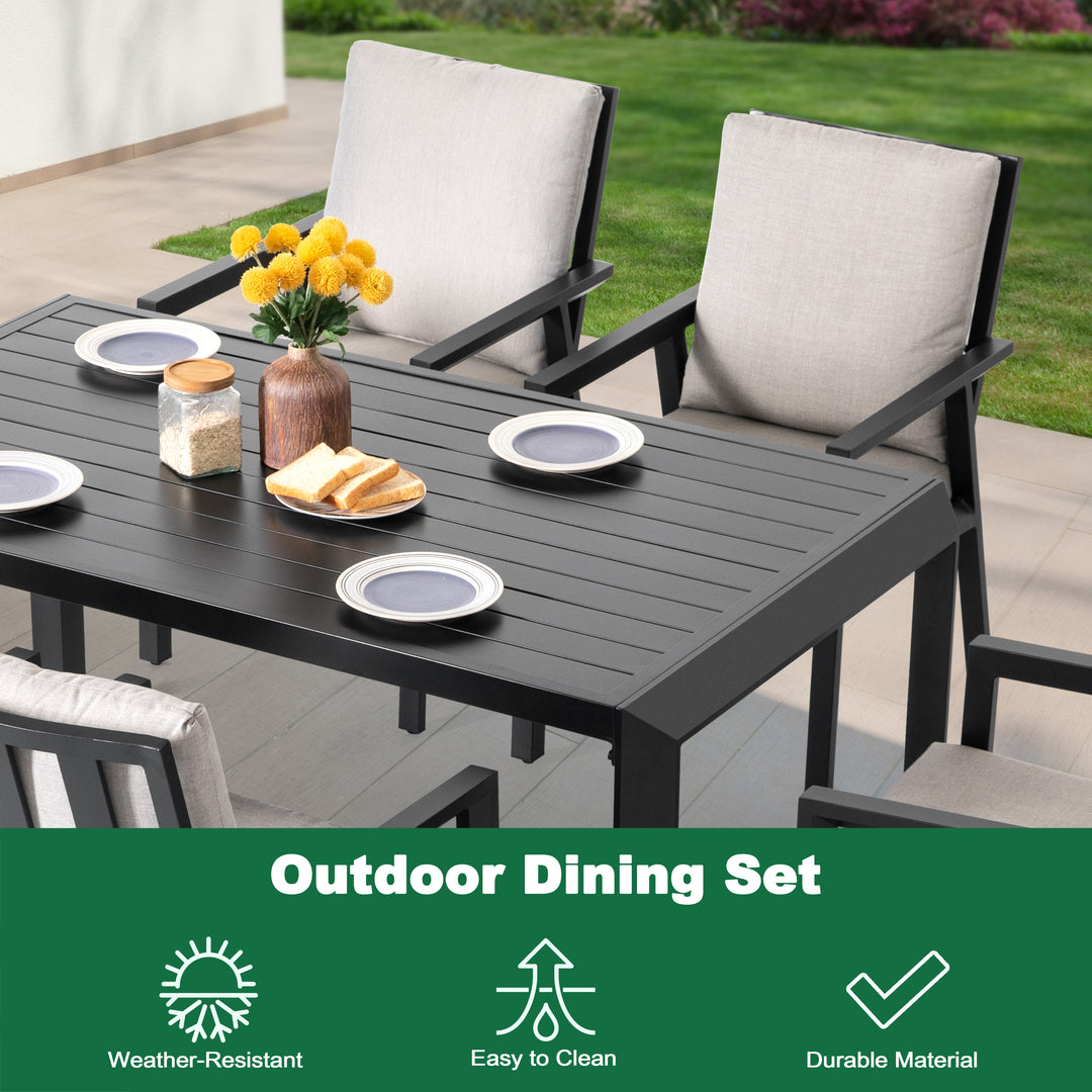 Outdoor 7-Piece Aluminum Dining Set with Soft Gray Cushion
