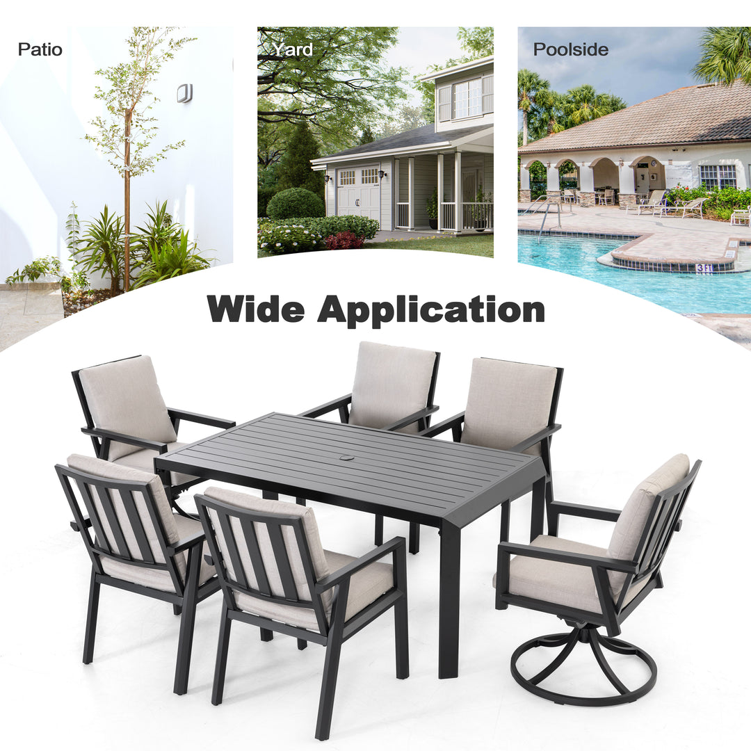 Outdoor 7-Piece Aluminum Dining Set with Soft Gray Cushion