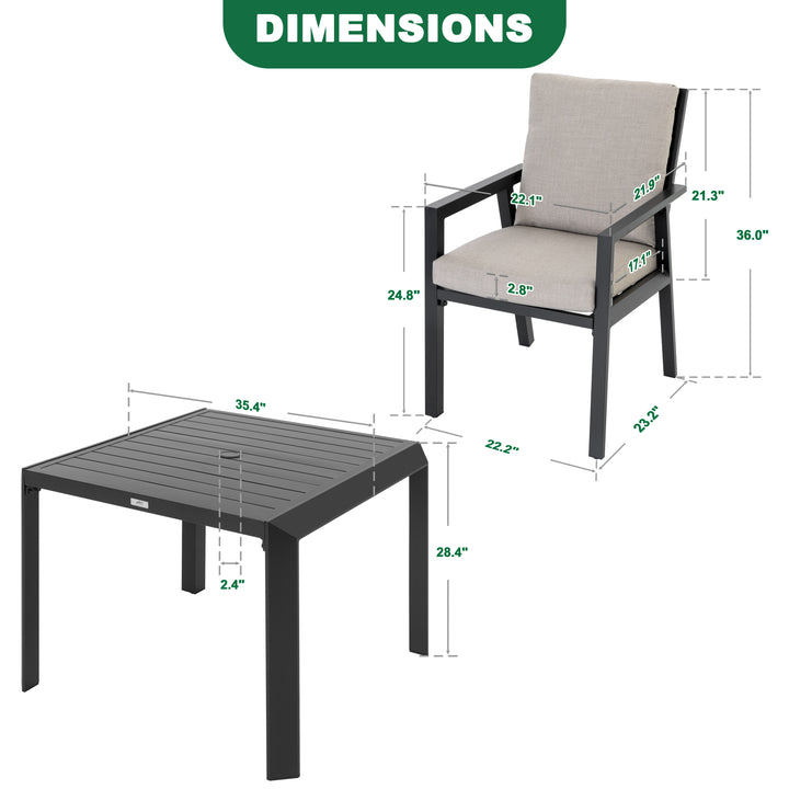 Outdoor 5-Piece Aluminum Dining Set with Soft Gray Cushions