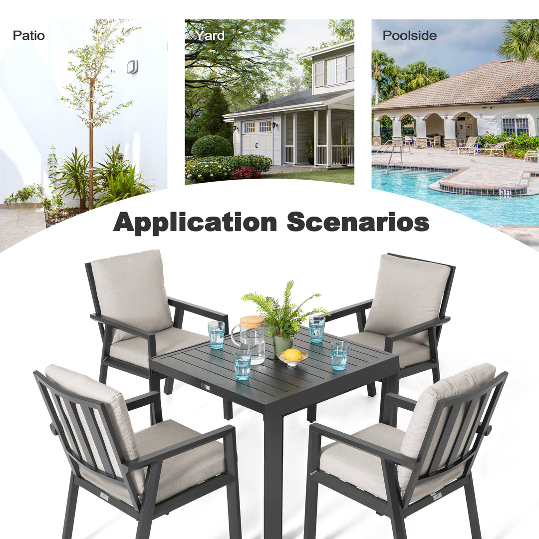Outdoor 5-Piece Aluminum Dining Set with Soft Gray Cushions