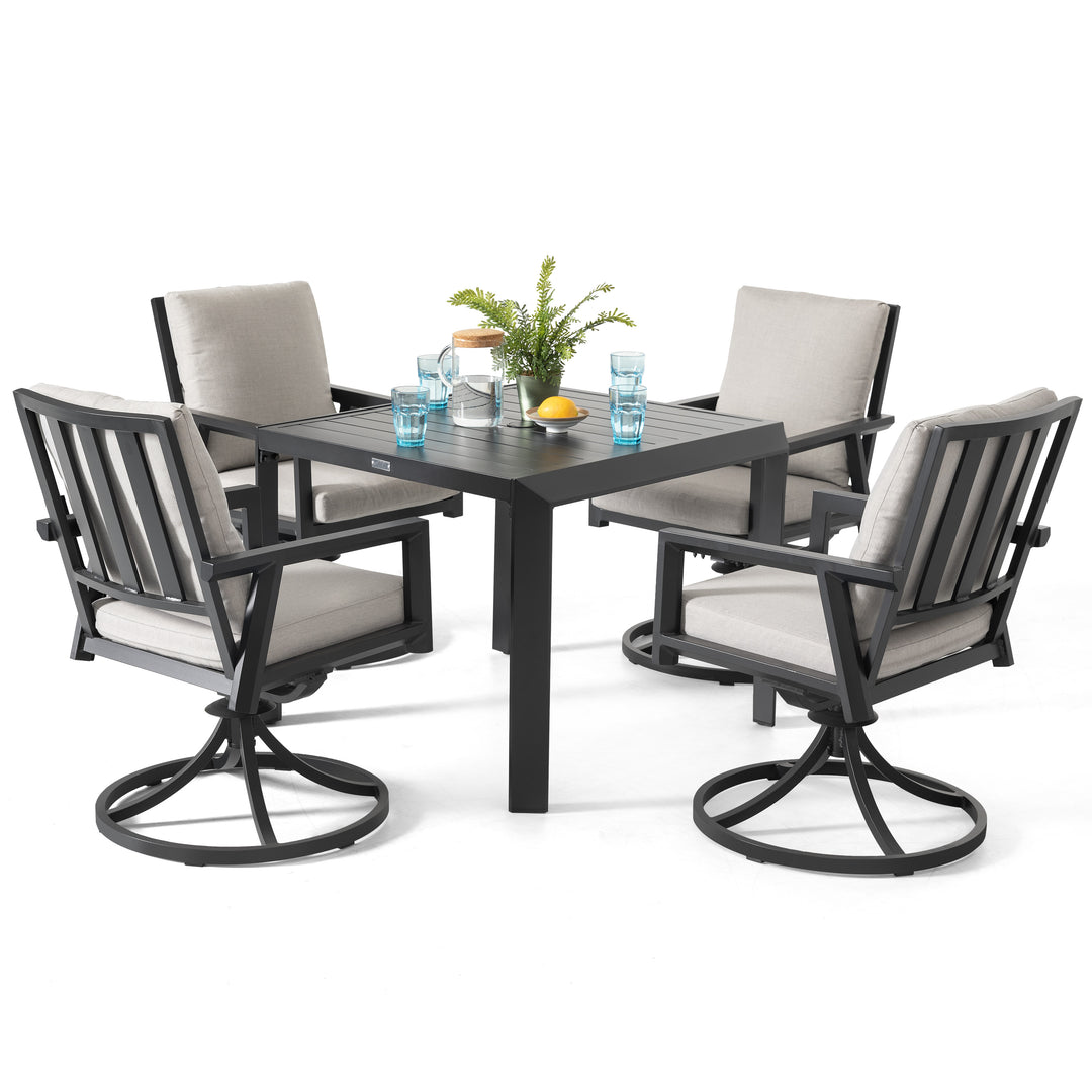 Outdoor 5-Piece Swivel Dining Set with Gray Soft Cushions