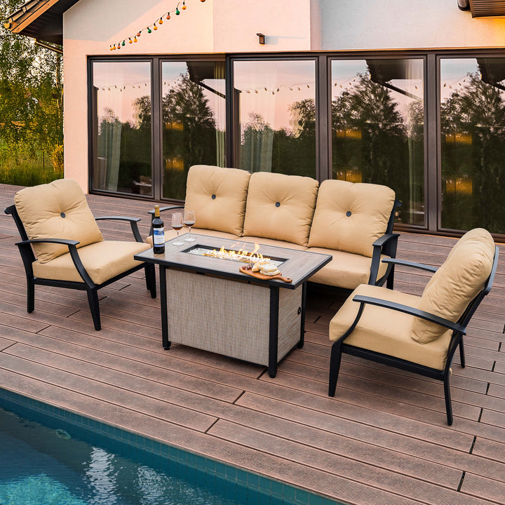 Outdoor 50,000 BTU Textilene Propane Fire Pit Set with Aluminum Sofas
