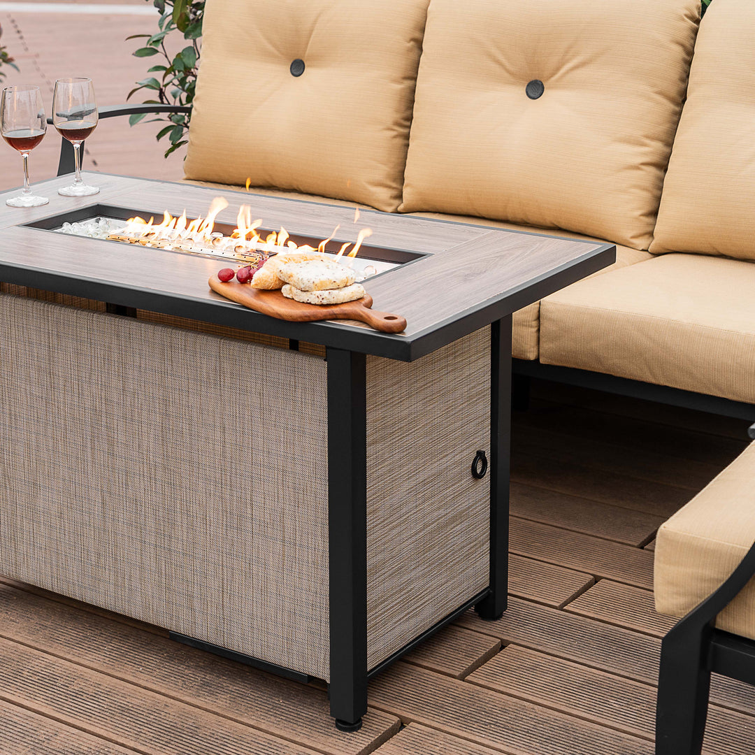 Outdoor 50,000 BTU Textilene Propane Fire Pit Set with Aluminum Sofas