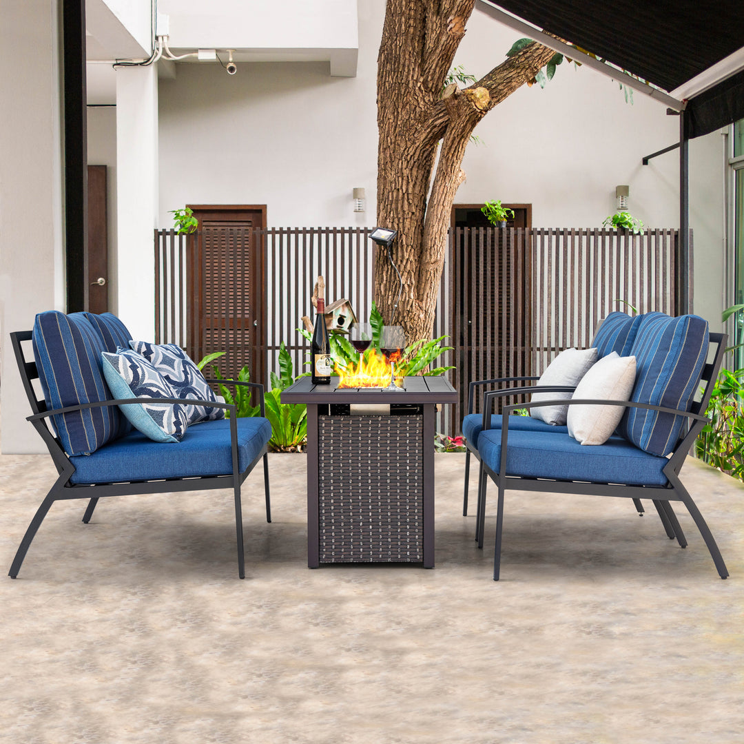 Outdoor 5-Piece Fire Pit Table Set with Aluminum Sofas with Cushions