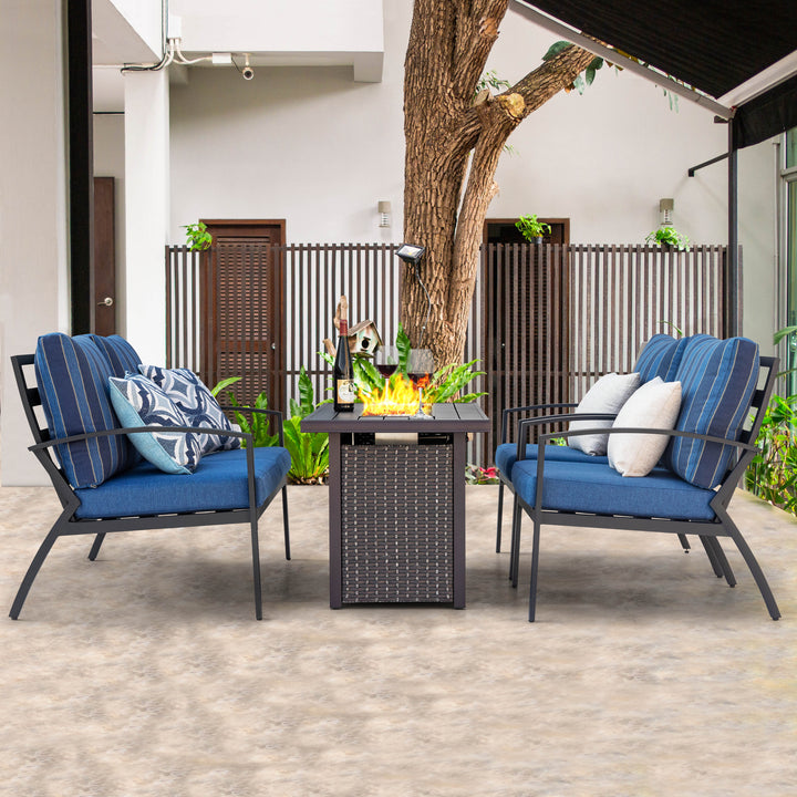 Outdoor 5-Piece Fire Pit Table Set with Aluminum Sofas with Cushions