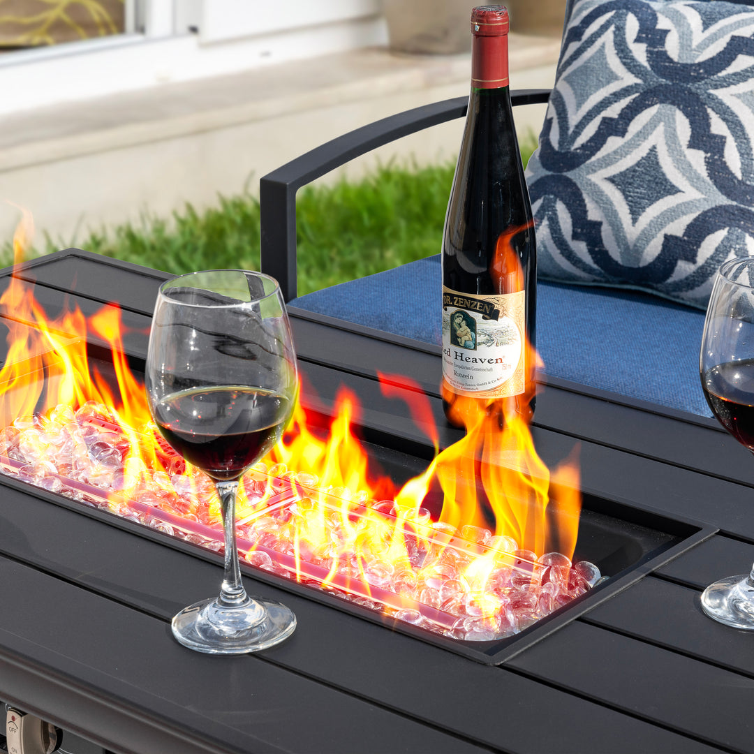 Outdoor 5-Piece Fire Pit Table Set with Aluminum Sofas with Cushions