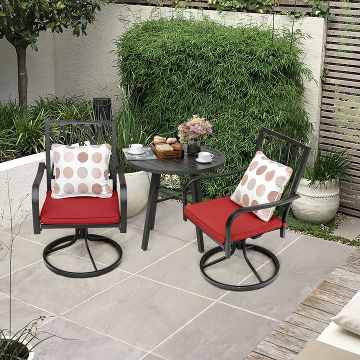 3 Piece Outdoor Patio Bistro Set, Cushioned Swivel Rocker Chairs with Round Steel Dining Table