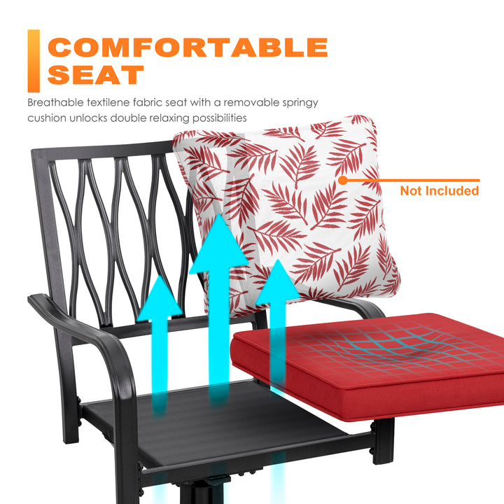 3 Piece Outdoor Patio Bistro Set, Cushioned Swivel Rocker Chairs with Round Steel Dining Table