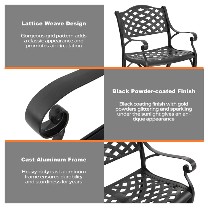 Outdoor 3-Piece Patio Bistro Set, 2 Patio Chairs with Cushions, 31'' Round Bistro Table with Ice Bucket Function and 1.97" Umbrella Hole, Cast Aluminum Frame, Olefin Fabric, for Patio, Deck, Garden, Black with Gold Speckles and Red