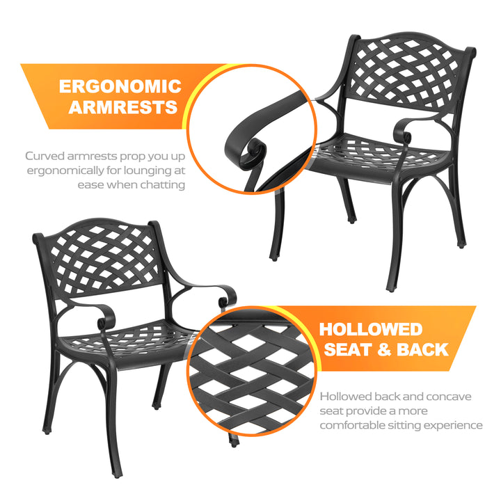 Outdoor 3-Piece Patio Bistro Set, 2 Patio Chairs with Cushions, 31'' Round Bistro Table with Ice Bucket Function and 1.97" Umbrella Hole, Cast Aluminum Frame, Olefin Fabric, for Patio, Deck, Garden, Black with Gold Speckles and Red