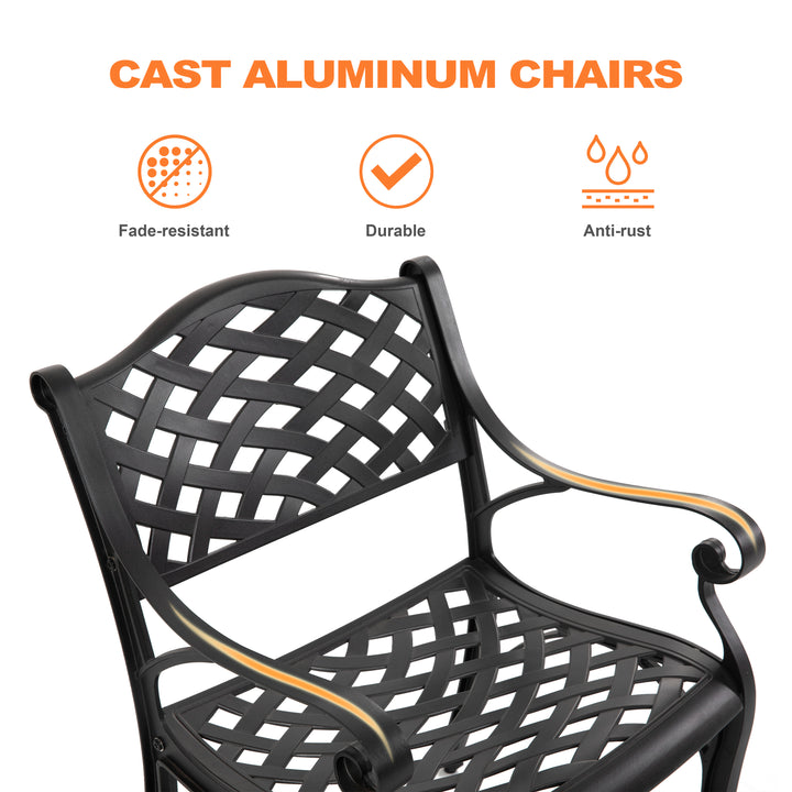 Outdoor 3-Piece Patio Bistro Set, 2 Patio Chairs with Cushions, 31'' Round Bistro Table with Ice Bucket Function and 1.97" Umbrella Hole, Cast Aluminum Frame, Olefin Fabric, for Patio, Deck, Garden, Black with Gold Speckles and Beige