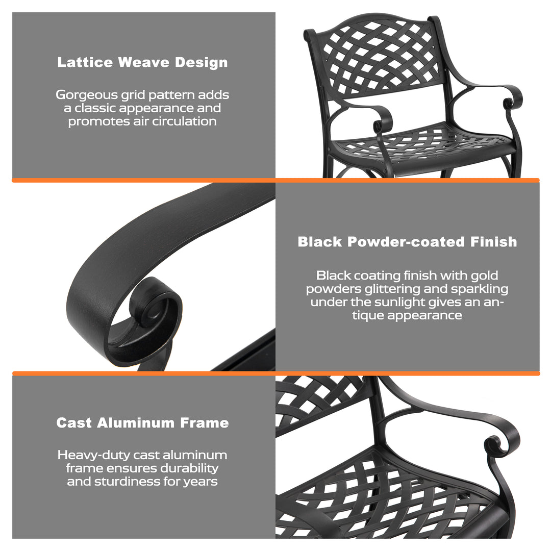 Outdoor 3-Piece Patio Bistro Set, 2 Patio Chairs with Cushions, 31'' Round Bistro Table with Ice Bucket Function and 1.97" Umbrella Hole, Cast Aluminum Frame, Olefin Fabric, for Patio, Deck, Garden, Black with Gold Speckles and Beige