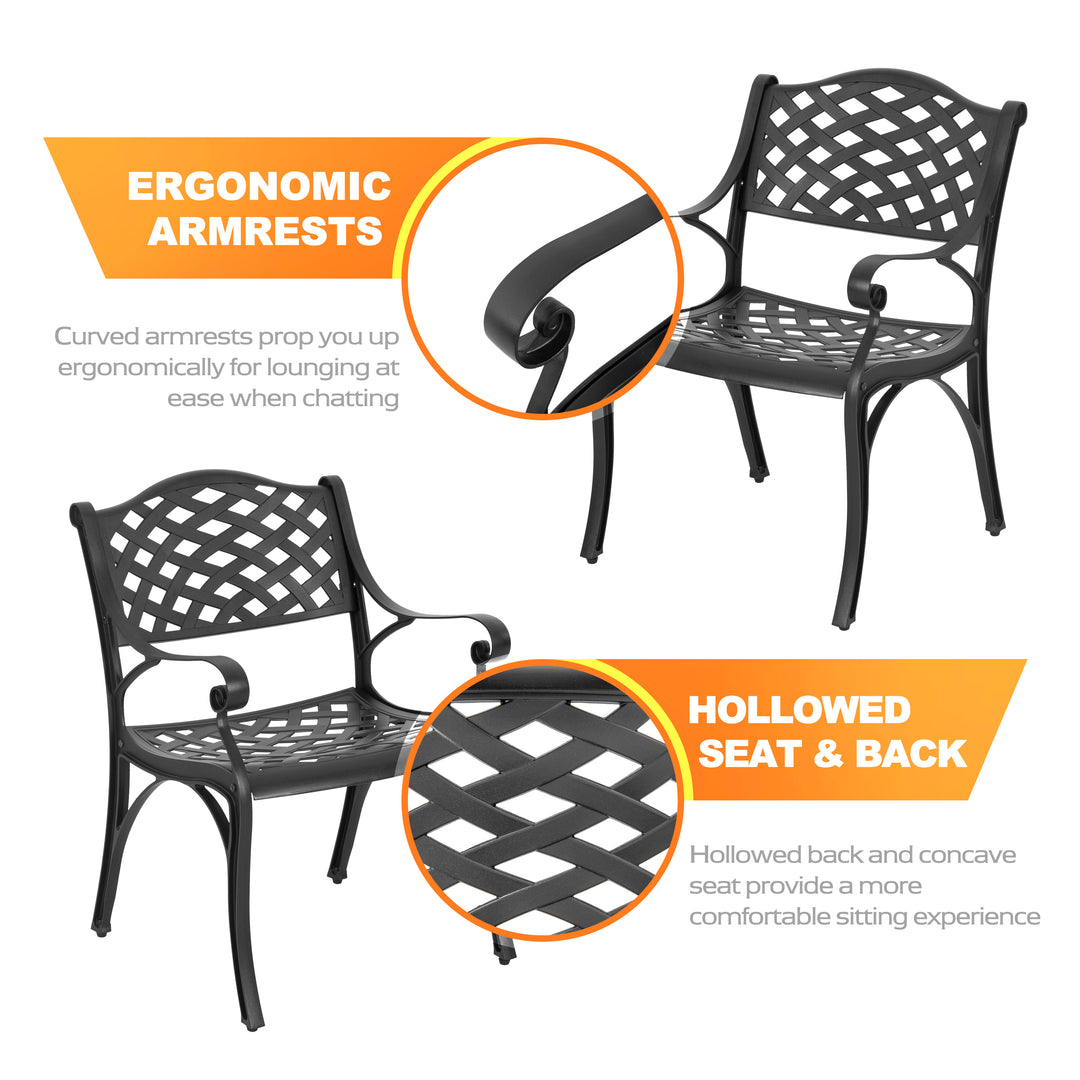 Outdoor 3-Piece Patio Bistro Set, 2 Patio Chairs with Cushions, 31'' Round Bistro Table with Ice Bucket Function and 1.97" Umbrella Hole, Cast Aluminum Frame, Olefin Fabric, for Patio, Deck, Garden, Black with Gold Speckles and Beige