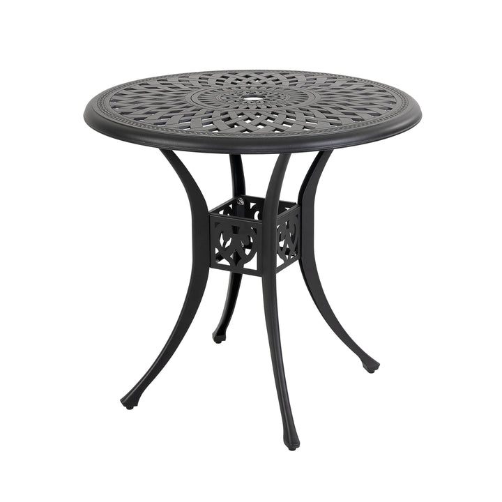 Outdoor 3-Piece Patio Bistro Set, 2 Patio Chairs with Cushions, 31'' Round Bistro Table with Ice Bucket Function and 1.97" Umbrella Hole, Cast Aluminum Frame, Olefin Fabric, for Patio, Deck, Garden, Black with Gold Speckles and Beige
