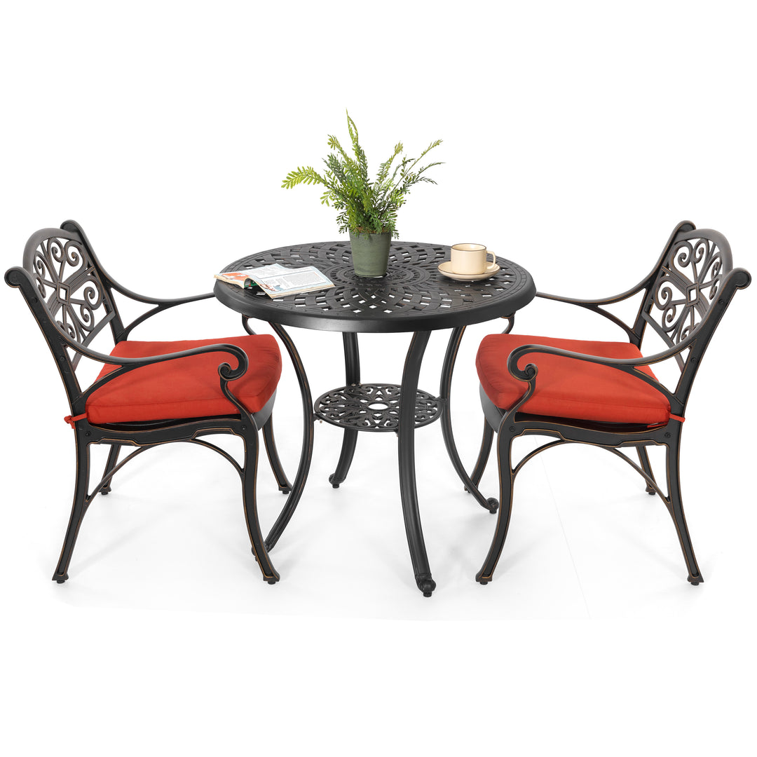 3 Pieces Outdoor Bistro Set Cast Aluminum Patio Dining Set Outdoor Furniture Table with Umbrella Hole for Yard, Balcony
