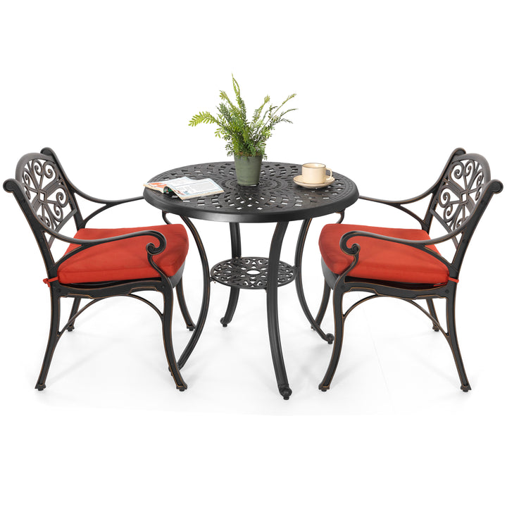 3 Pieces Outdoor Bistro Set Cast Aluminum Patio Dining Set Outdoor Furniture Table with Umbrella Hole for Yard, Balcony