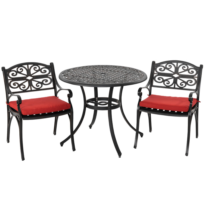 3 Pieces Outdoor Bistro Set Cast Aluminum Patio Dining Set Outdoor Furniture Table with Umbrella Hole for Yard, Balcony
