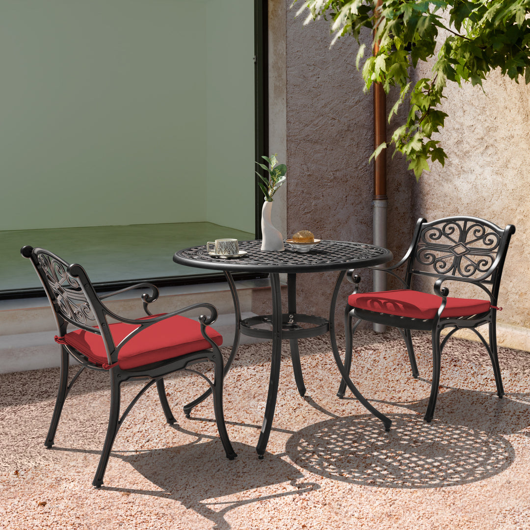 3 Pieces Outdoor Bistro Set Cast Aluminum Patio Dining Set Outdoor Furniture Table with Umbrella Hole for Yard, Balcony
