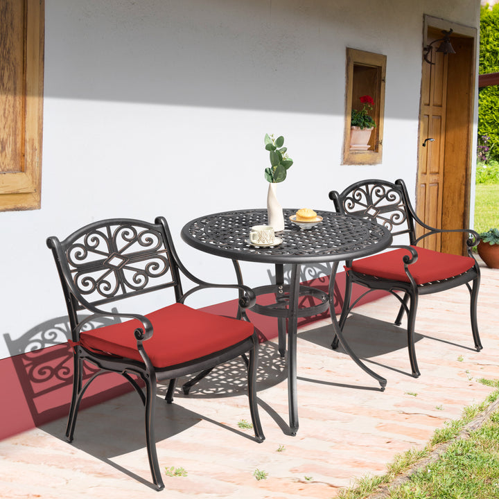 3 Pieces Outdoor Bistro Set Cast Aluminum Patio Dining Set Outdoor Furniture Table with Umbrella Hole for Yard, Balcony
