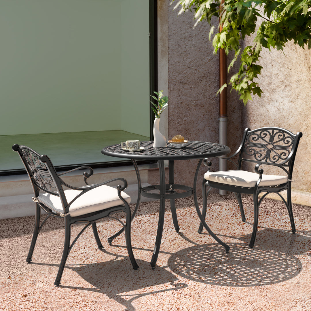 3 Pieces Outdoor Bistro Set Cast Aluminum Patio Dining Set Outdoor Furniture Table with Umbrella Hole for Yard, Balcony