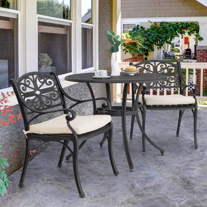 3 Pieces Outdoor Bistro Set Cast Aluminum Patio Dining Set Outdoor Furniture Table with Umbrella Hole for Yard, Balcony