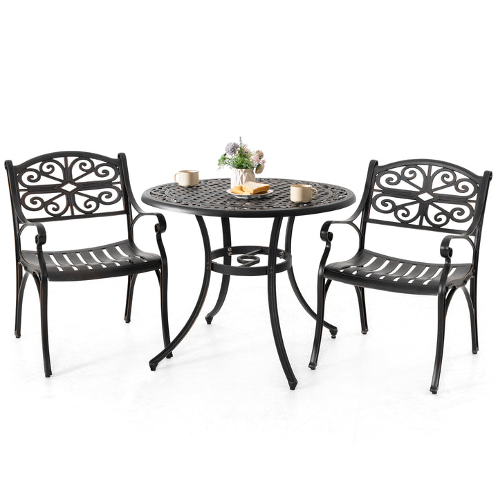 3 Pieces Outdoor Bistro Set Cast Aluminum Patio Dining Set Outdoor Furniture Table with Umbrella Hole for Yard, Balcony