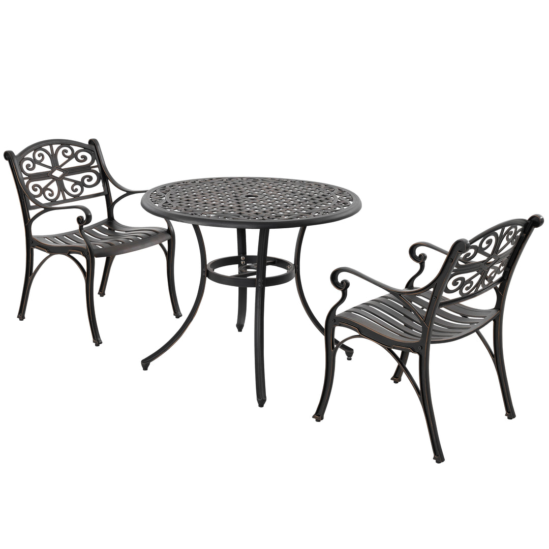 3 Pieces Outdoor Bistro Set Cast Aluminum Patio Dining Set Outdoor Furniture Table with Umbrella Hole for Yard, Balcony