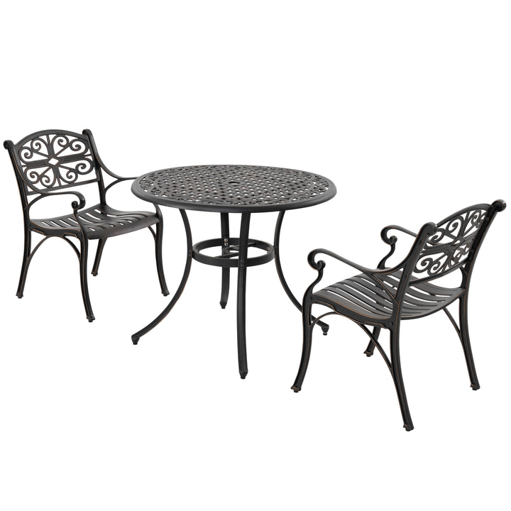 3 Pieces Outdoor Bistro Set Cast Aluminum Patio Dining Set Outdoor Furniture Table with Umbrella Hole for Yard, Balcony
