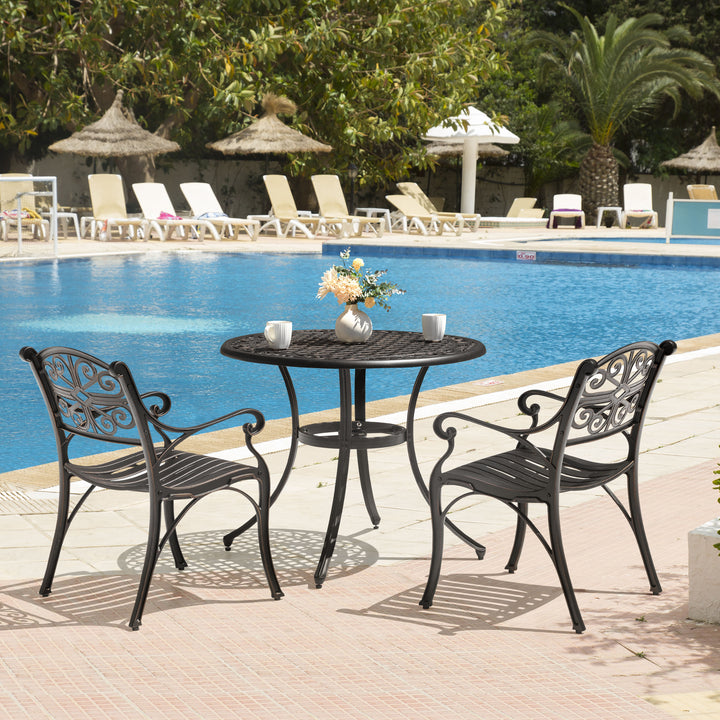 3 Pieces Outdoor Bistro Set Cast Aluminum Patio Dining Set Outdoor Furniture Table with Umbrella Hole for Yard, Balcony