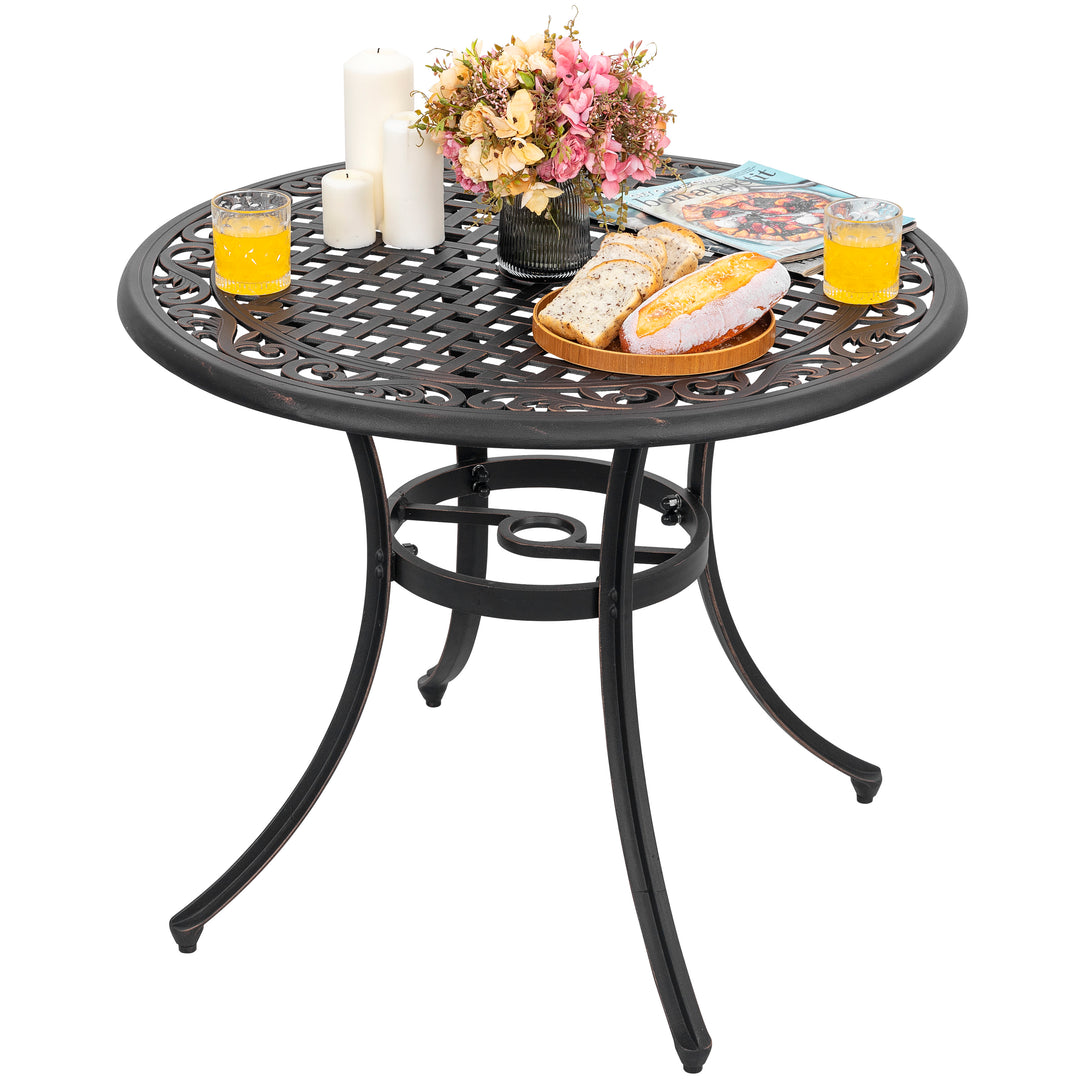 3 Pieces Outdoor Bistro Set Cast Aluminum Patio Dining Set Outdoor Furniture Table with Umbrella Hole for Yard, Balcony