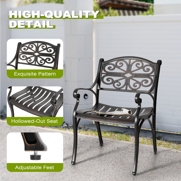 3 Pieces Outdoor Bistro Set Cast Aluminum Patio Dining Set Outdoor Furniture Table with Umbrella Hole for Yard, Balcony