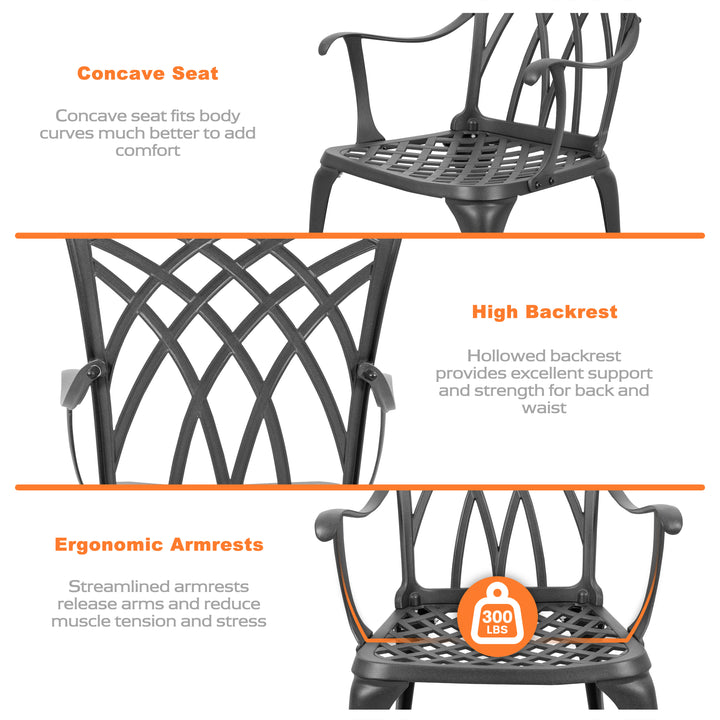 3-Piece Outdoor Patio Bistro Set, Round 24 Inch Cast Aluminum Bistro Table with 1.97" Umbrella Hole and 2 Cast Aluminum Bistro Chairs, for Patio, Garden, Backyard and Balcony, Black